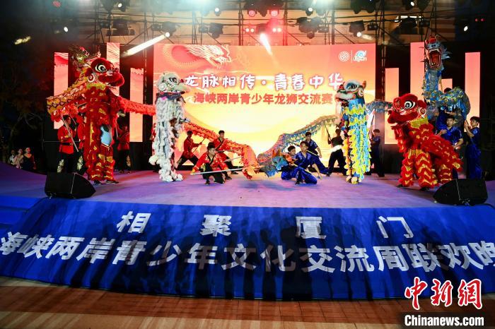 聯(lián)歡晚會上，兩岸青少年同臺呈現(xiàn)龍獅表演?！⊥鯑|明 攝