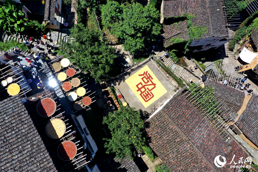 篁嶺曬秋大媽用農(nóng)作物曬出“活力中國(guó)”。人民網(wǎng)記者 時(shí)雨攝