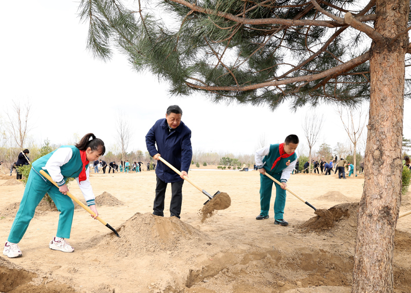 2022年3月，習(xí)近平總書記來到北京市大興區(qū)黃村鎮(zhèn)參加首都義務(wù)植樹活動，同大家一起植樹。新華社記者 黃敬文 攝