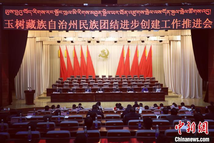 圖為玉樹州民族團(tuán)結(jié)進(jìn)步創(chuàng)建工作推進(jìn)會(huì)現(xiàn)場(chǎng)?！『F龍 攝
